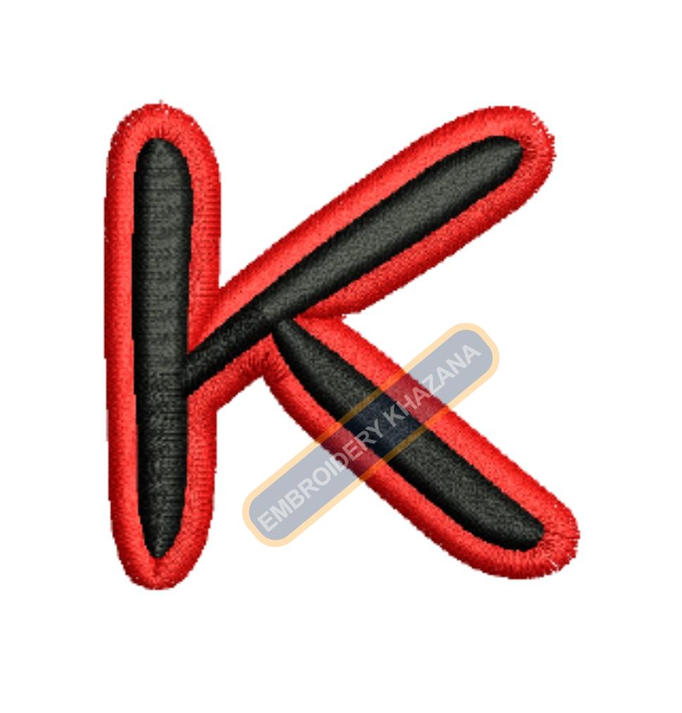 FOAM LETTER K WITH OUTLINE EMBROIDERY DESIGN